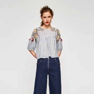 Zara Stripped Embroided Top & Tassels ||Size L||